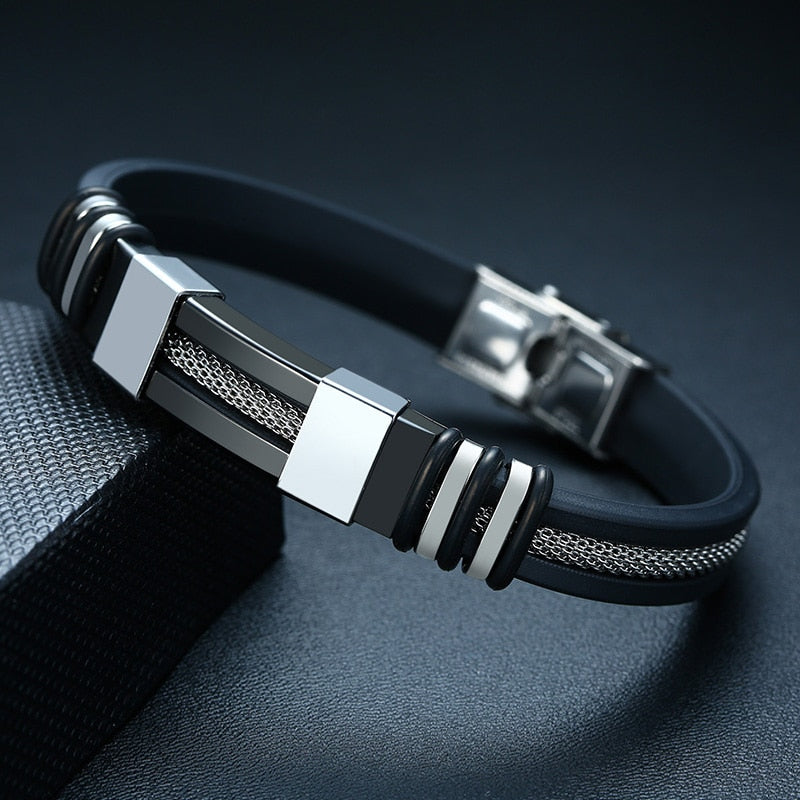Black Stainless Steel and Silicone mesh Wrist Band