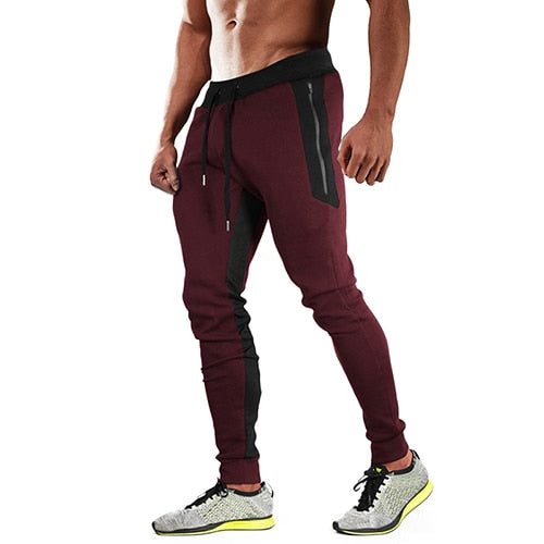 Men's Zipper Pockets Jogger Tapered-Leg Training Pants