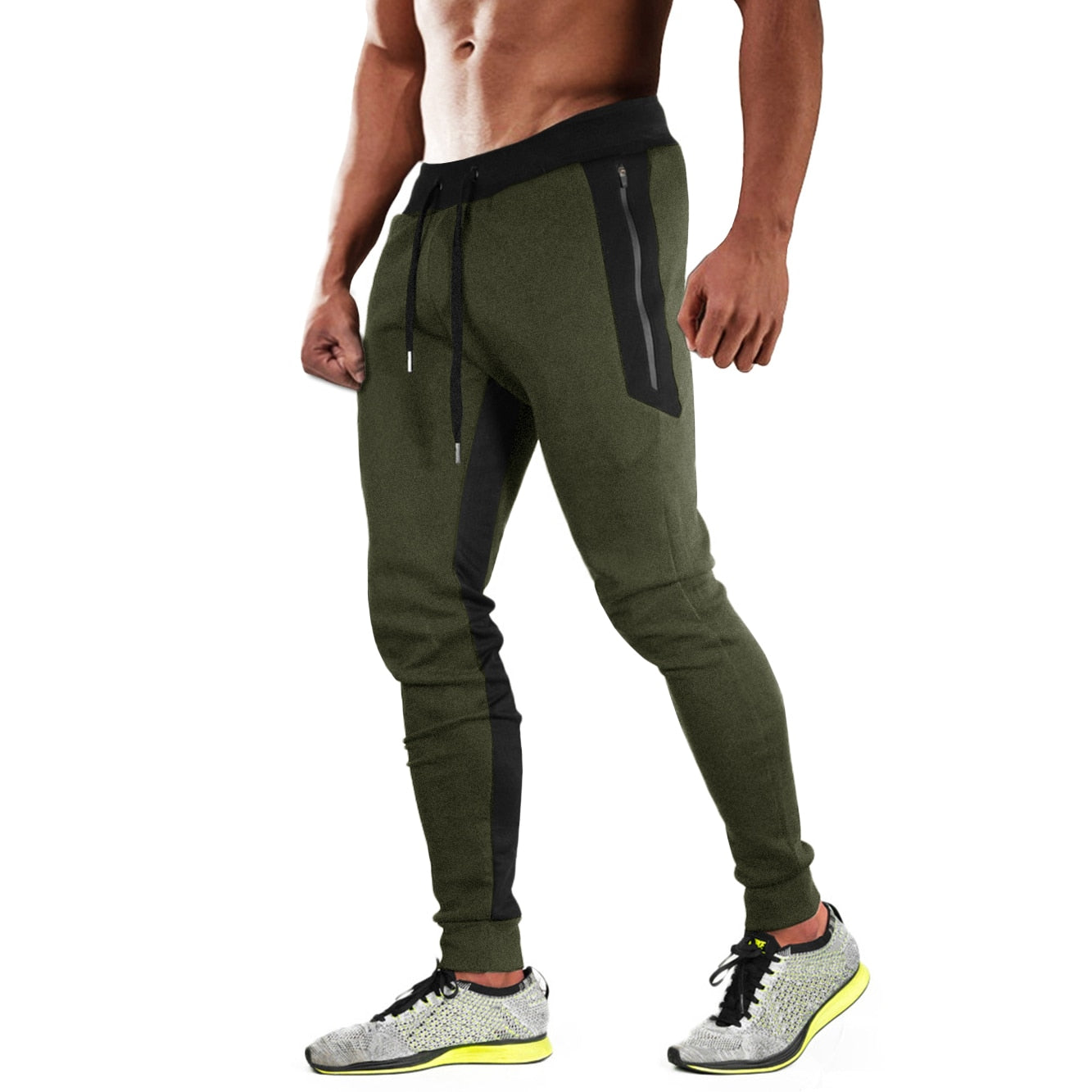 Men's Zipper Pockets Jogger Tapered-Leg Training Pants