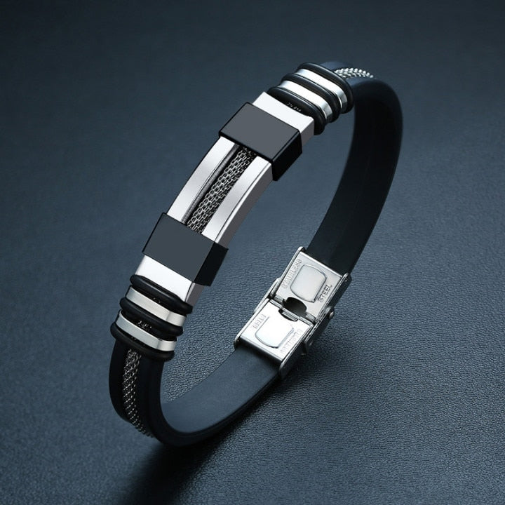Black Stainless Steel and Silicone mesh Wrist Band