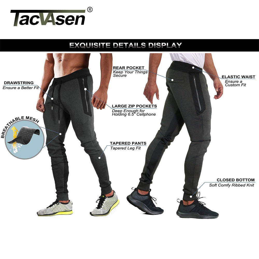 Men's Zipper Pockets Jogger Tapered-Leg Training Pants