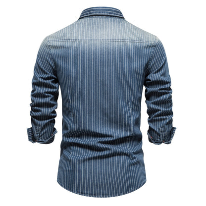 Men's Denim Striped Long Sleeve button Up Shirt