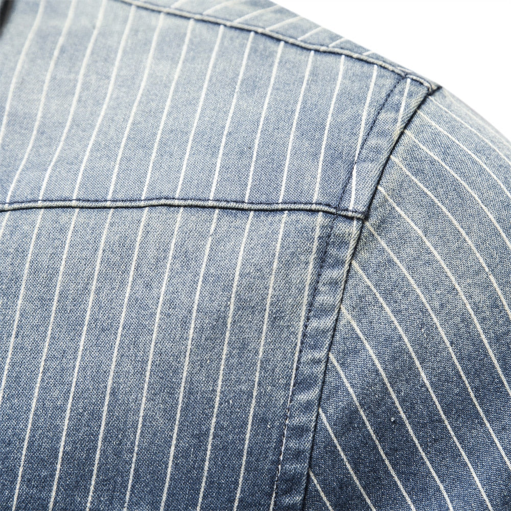 Men's Denim Striped Long Sleeve button Up Shirt