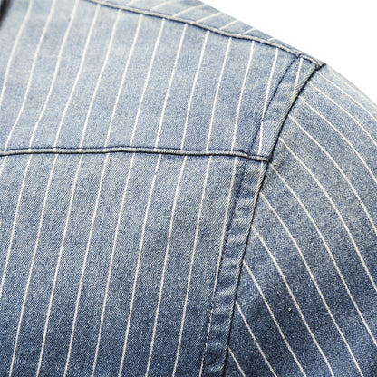 Men's Denim Striped Long Sleeve button Up Shirt
