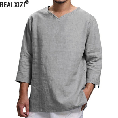 Men's 3/4 Length Sleeves Cotton Shirt