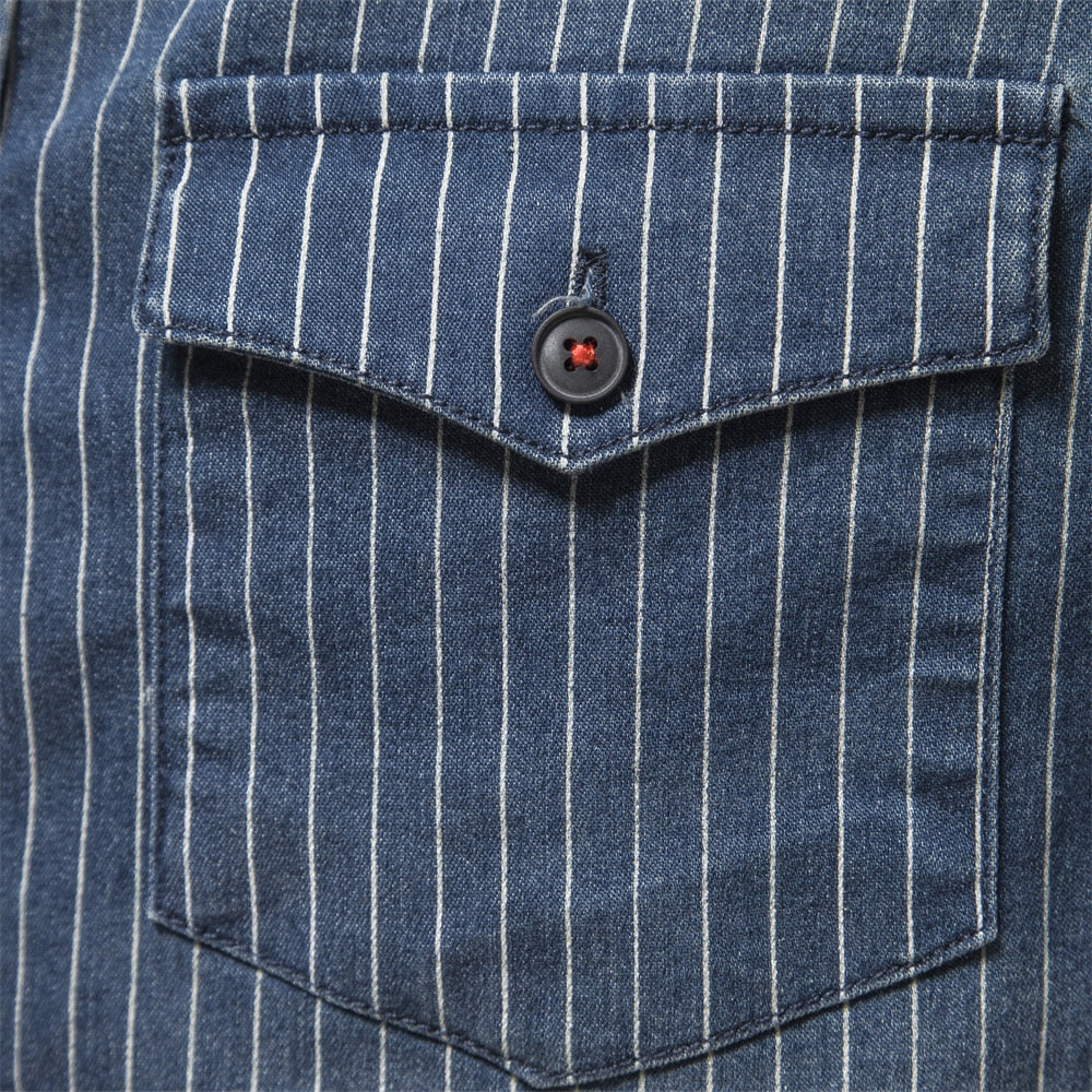Men's Denim Striped Long Sleeve button Up Shirt