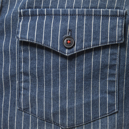Men's Denim Striped Long Sleeve button Up Shirt